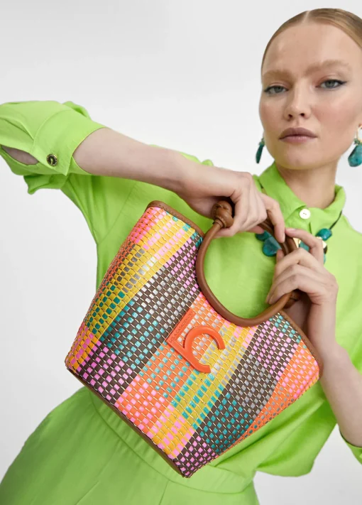 Bolso bandolera tipo cesta multicolor