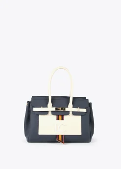 Bolso shopper azul y blanco