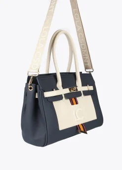Bolso shopper azul y blanco