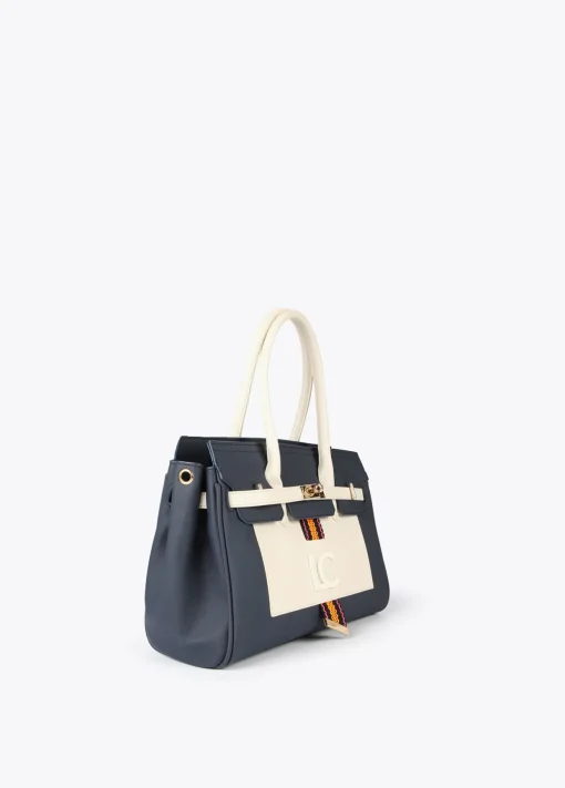 Bolso shopper azul y blanco