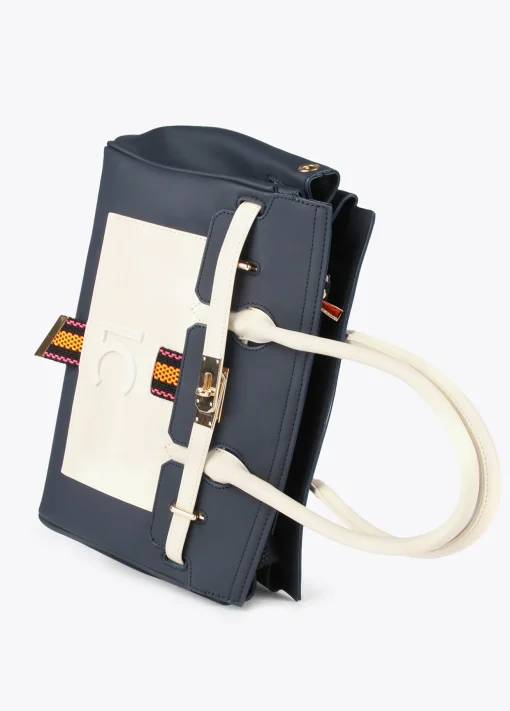 Bolso shopper azul y blanco