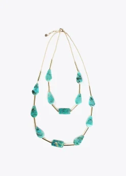 Collar con cadena doble turquesa