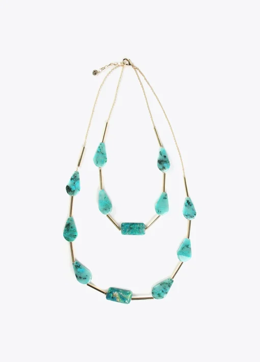 Collar con cadena doble turquesa
