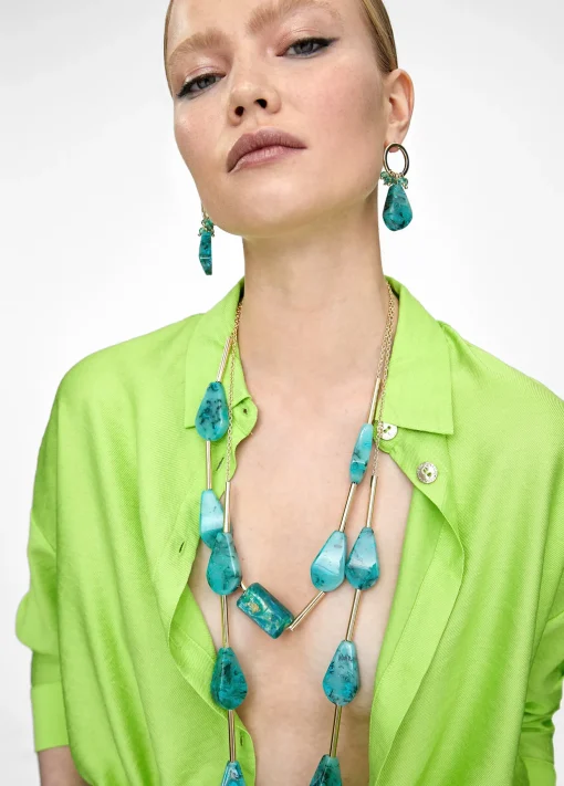 Collar con cadena doble turquesa