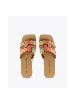 Sandalia plana efecto rafia multicolor