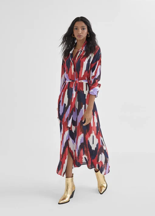 Vestido camisero largo y multicolor