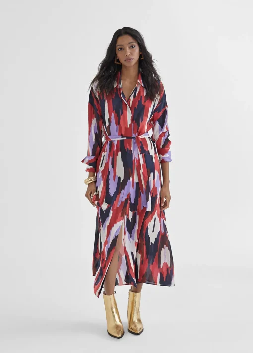 Vestido camisero largo y multicolor